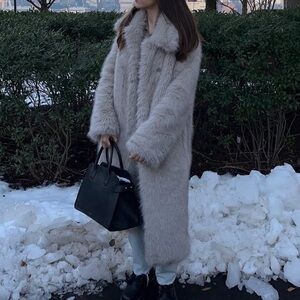 Banana Republic Long Gray Faux Fur Coat XS